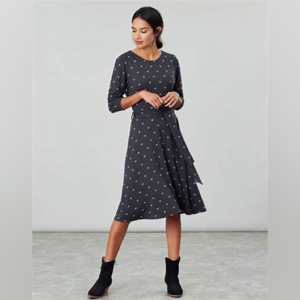 JOULES Grey Bee Long-Sleeve Monica Jersey Dress w/ Belt NWOT sz 6 - Fit n’ Flare